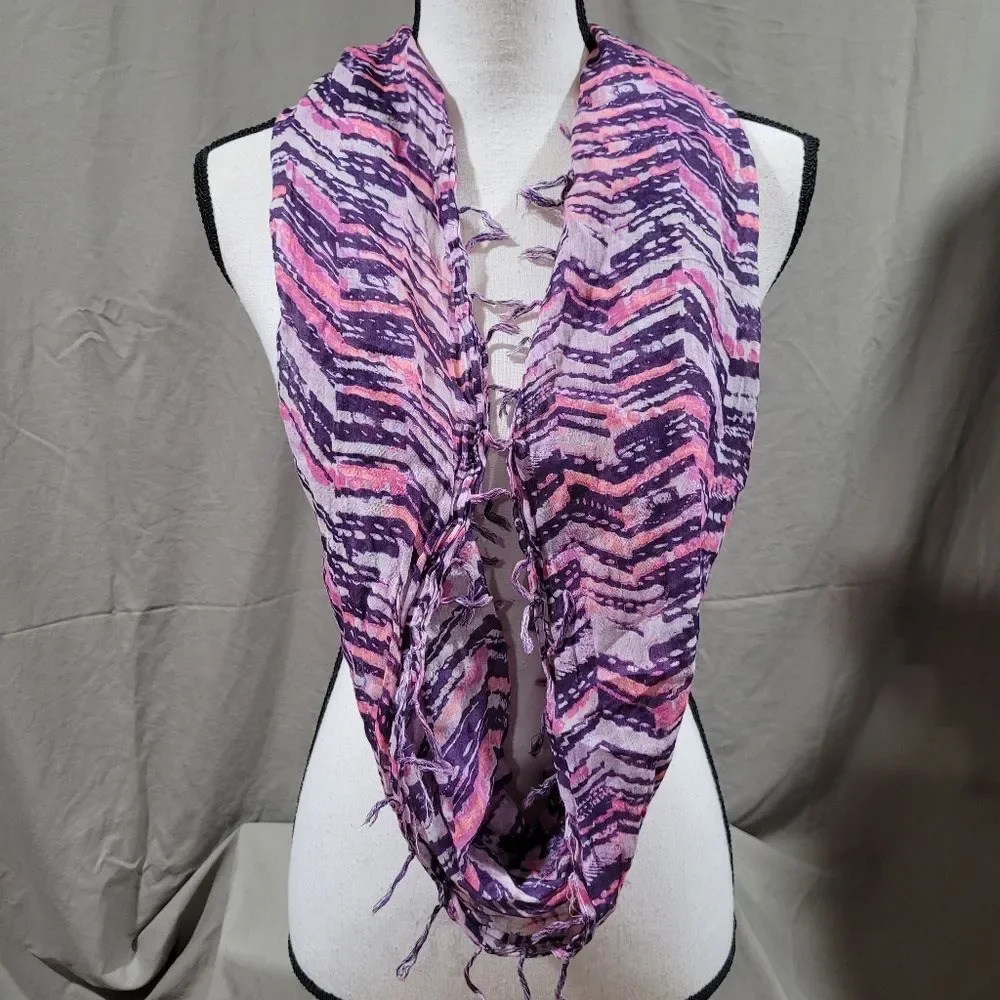 Pink purple thin wrap infinity scarf